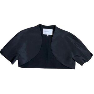 Carolina Herrera 14 Black Short Sleeve Open Front Cropped Bolero Jacket Silk
